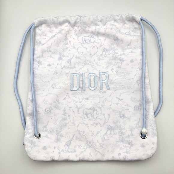 Dior Beauty Handbags - Authentic Dior Beauty VIP GWP White Blue Drawstring Pouch Toile De Jouy Safari